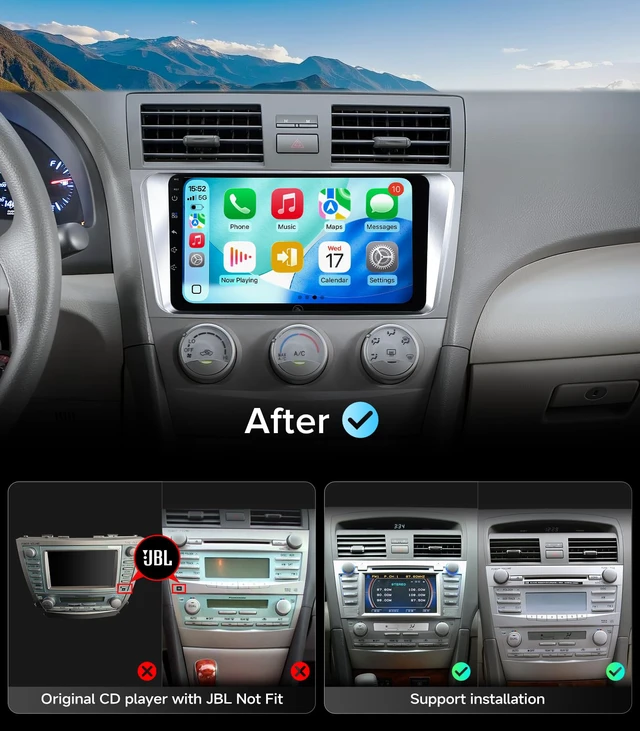 Alt view image 2 of 7 - QLED Linux Car Stereo for Toyota Camry 2007-2011, Wireless Apple CarPlay & Android Auto Touch Screen Radio, Plug and Play Dash Kit Replacement with AHD 1080P Backup Camera, Bluetooth, SWC, AM/FM