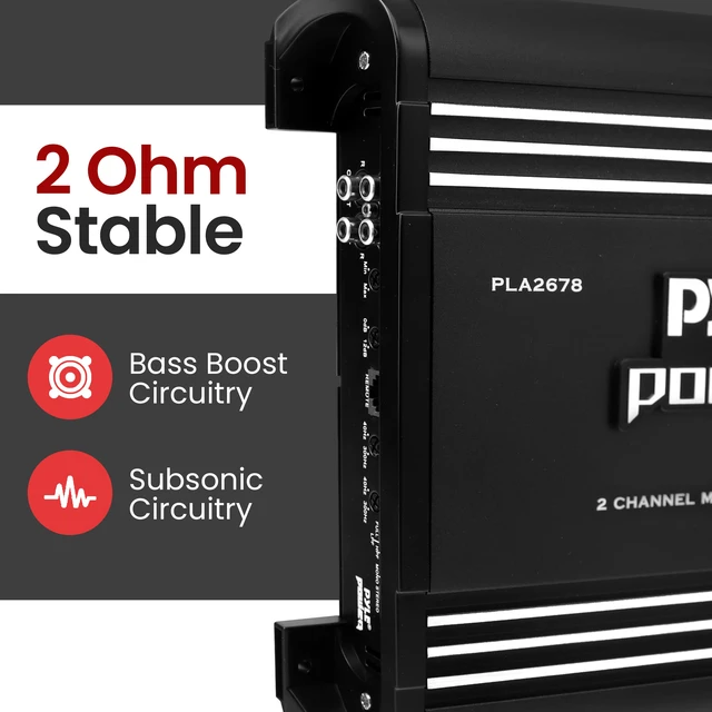 Alt view image 6 of 7 - 2 Channel Car Stereo Amplifier - 4000W Dual Channel Bridgeable High Power MOSFET Audio Sound Auto Small Speaker Amp Box w/ Crossover, Bass Boost Control, Silver Plated RCA Input Output - PLA2678