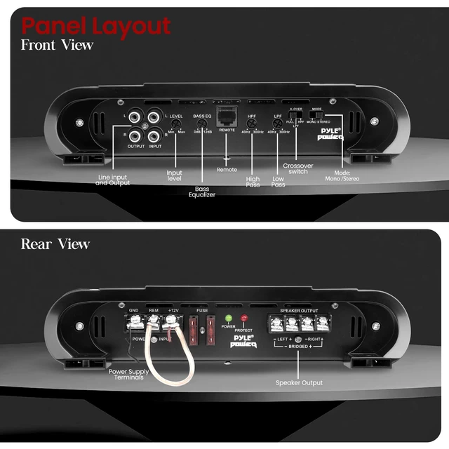 Alt view image 3 of 7 - 2 Channel Car Stereo Amplifier - 4000W Dual Channel Bridgeable High Power MOSFET Audio Sound Auto Small Speaker Amp Box w/ Crossover, Bass Boost Control, Silver Plated RCA Input Output - PLA2678
