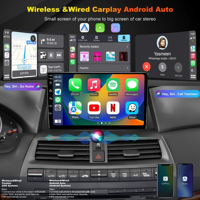 Alt view image 3 of 7 - 4G+64G 5GWiFi Upgrade Car Radio for Honda Accord 2008-2012 8th Gen, 10inch Touch Screen Stereo, Wireless Carplay Android Auto Bluetooth GPS FM DSP Camera, Only Fit for Original Car with Small Screen