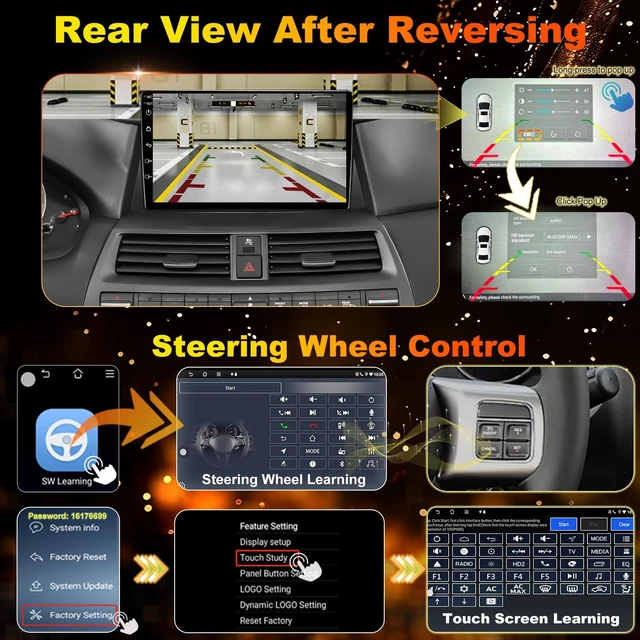 Alt view image 6 of 7 - 4G+64G 5GWiFi Upgrade Car Radio for Honda Accord 2008-2012 8th Gen, 10inch Touch Screen Stereo, Wireless Carplay Android Auto Bluetooth GPS FM DSP Camera, Only Fit for Original Car with Small Screen