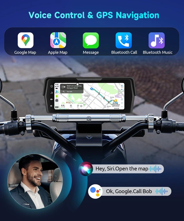 Alt view image 3 of 7 - Motorcycle Front+Rear Dash Cam,6.86 inch IPS 1280x480P Touch Screen,1080P Motorcycle Camera DVR,Wireless Carplay&Android Auto,GPS,IP67 Waterproof,120°Wide,Bluetooth5.0,TF,PhoneLink for Motorbike