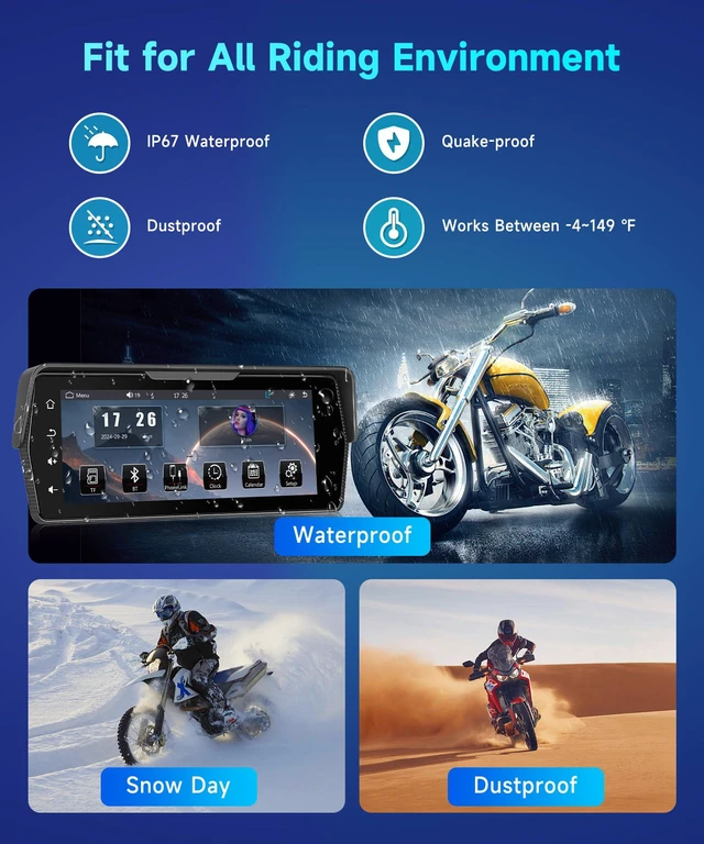 Alt view image 7 of 7 - Motorcycle Front+Rear Dash Cam,6.86 inch IPS 1280x480P Touch Screen,1080P Motorcycle Camera DVR,Wireless Carplay&Android Auto,GPS,IP67 Waterproof,120°Wide,Bluetooth5.0,TF,PhoneLink for Motorbike