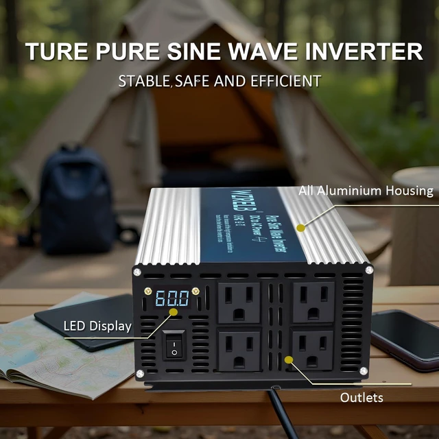 Alt view image 3 of 7 - 1800W Pure Sine Wave Inverter 12V DC to 110V 120V AC,Car Power Inverter with 4 AC Outlets, LED Display,Off-Grid Portable Power Converter for Home, RV, Truck, Camping