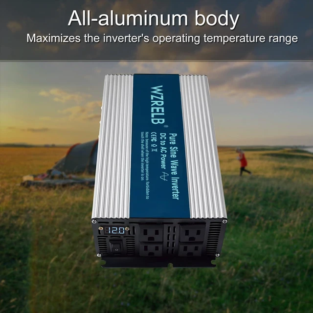 Alt view image 6 of 7 - 1800W Pure Sine Wave Inverter 12V DC to 110V 120V AC,Car Power Inverter with 4 AC Outlets, LED Display,Off-Grid Portable Power Converter for Home, RV, Truck, Camping