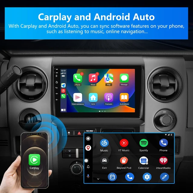 Alt view image 4 of 7 - Car Radio for Ford F150 2009-2012, 2GB RAM+64GB ROM, Wireless CarPlay/Android Auto, SWC, Backup Camera HD, Manual AC Only, 9" Touch Screen Stereo with GPS, WiFi, Bluetooth, DSP, FM Radio