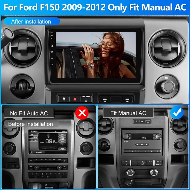 Alt view image 2 of 7 - Car Radio for Ford F150 2009-2012, 2GB RAM+64GB ROM, Wireless CarPlay/Android Auto, SWC, Backup Camera HD, Manual AC Only, 9" Touch Screen Stereo with GPS, WiFi, Bluetooth, DSP, FM Radio