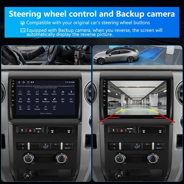 Alt view image 6 of 7 - Car Radio for Ford F150 2009-2012, 2GB RAM+64GB ROM, Wireless CarPlay/Android Auto, SWC, Backup Camera HD, Manual AC Only, 9" Touch Screen Stereo with GPS, WiFi, Bluetooth, DSP, FM Radio