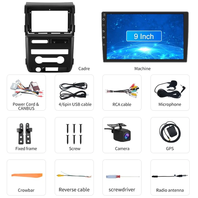 Alt view image 7 of 7 - Car Radio for Ford F150 2009-2012, 2GB RAM+64GB ROM, Wireless CarPlay/Android Auto, SWC, Backup Camera HD, Manual AC Only, 9" Touch Screen Stereo with GPS, WiFi, Bluetooth, DSP, FM Radio
