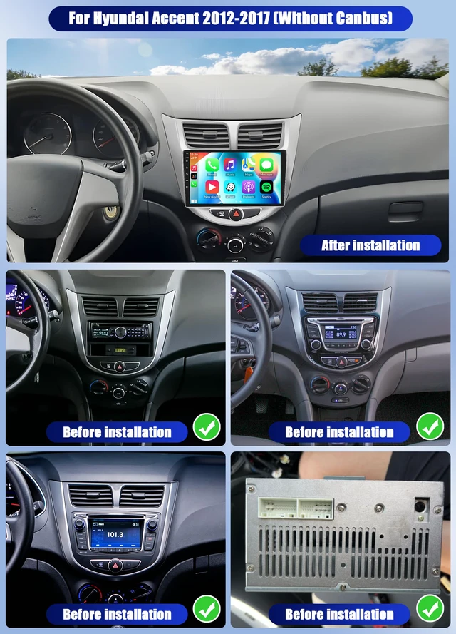 Alt view image 2 of 7 - for Hyundai Accent Verna Solaris 2010-2016 Android 15 Car Radio, 2+64G Wireless Carplay/Android Auto 9" IPS Touch Screen Car Stereo with Bluetooth/GPS Navi WiFi +AHD Backup Camera+MIC