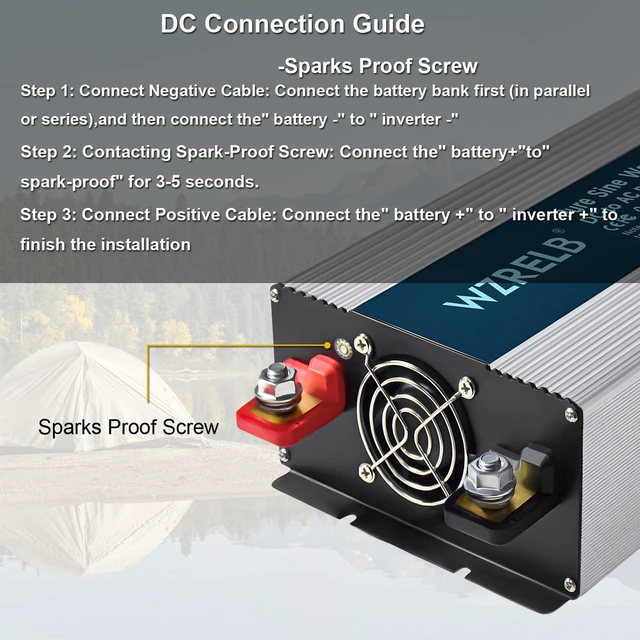 Alt view image 5 of 7 - 1800W Pure Sine Wave Inverter 12V DC to 110V 120V AC,Car Power Inverter with 4 AC Outlets, LED Display,Off-Grid Portable Power Converter for Home, RV, Truck, Camping