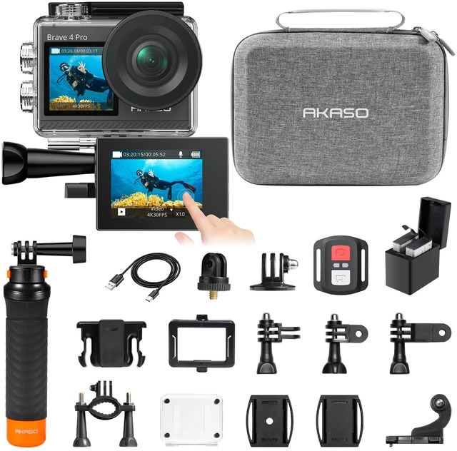 Main image of Brave 4 Pro Action Camera with Waterproof Floating Hand Grip Bundle - 4K30 20MP Ultra Hd EIS 131ft Underwater Camera 5xZoom Touch Screen WiFi Remote Control with Helmet Carry Bag Accessories Kit