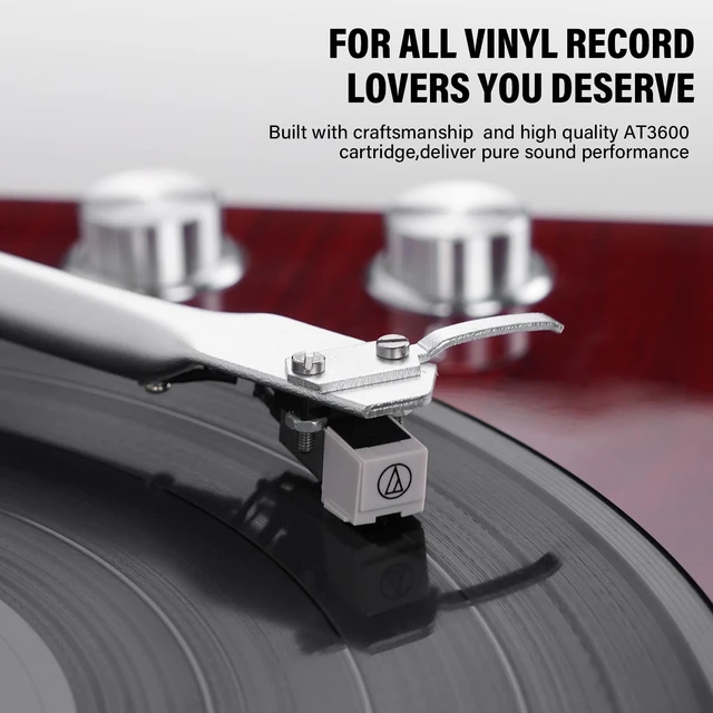 Alt view image 4 of 7 - Belt Drive Turntable for Vinyl Record Player, Bluetooth Output, Built-in Phono Preamp, USB Digital Output, Magnetic Cartridge, 33/45 RPM, High-Gloss Wood Design, No Built-in Speakers(Red)
