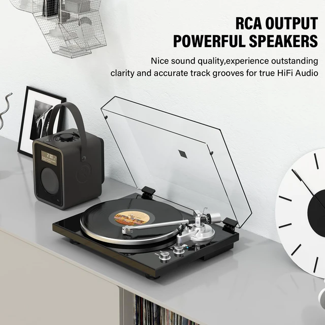 Alt view image 3 of 7 - Belt Drive Turntable for Vinyl Record Player, Bluetooth Output, Built-in Phono Preamp, USB Digital Output, Magnetic Cartridge, 33/45 RPM, High-Gloss Wood Design, No Built-in Speakers