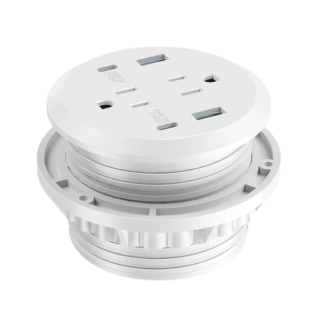 Alt view image 7 of 7 - 3 inch Desktop Power Grommet USB C,65W Fast Charging Station,Furniture Recessed Power Strip,2 Outlets,4 USB Ports,Flush-Mount for Desktop, Workspace Essential Desk Outlet,2 Pack (White)
