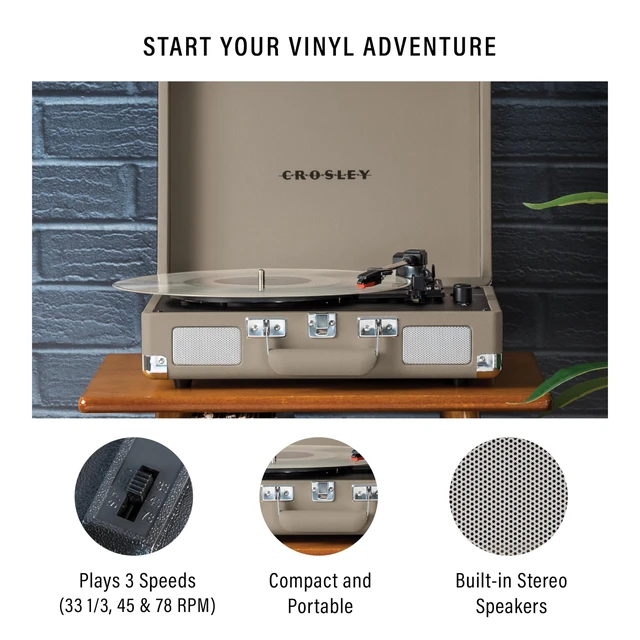 Alt view image 2 of 7 - CR8005F-TE Cruiser Plus Vintage 3-Speed Bluetooth in/Out Suitcase Vinyl Record Player Turntable, Taupe