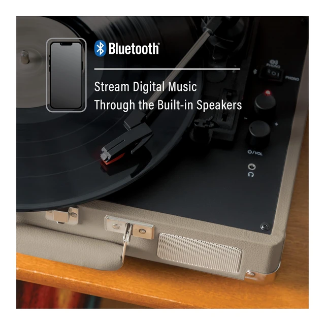 Alt view image 4 of 7 - CR8005F-TE Cruiser Plus Vintage 3-Speed Bluetooth in/Out Suitcase Vinyl Record Player Turntable, Taupe