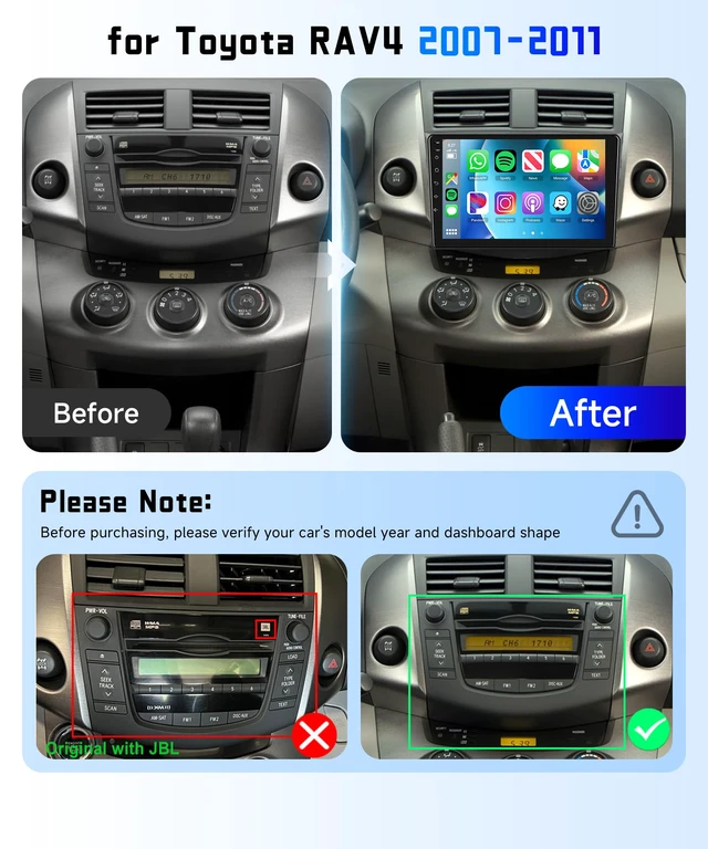 Alt view image 2 of 7 - 4G+128G Car Radio Stereo for Toyota RAV4 2007-2011, 9inch HD in-Cell Touch Screen/Android 15/Wireless CarPlay/Android Auto/GPS/WiFi/5.0Bluetooth/FM/RDS/SWC/AHD Backup Camera