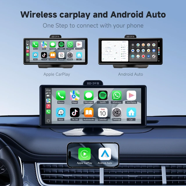 Alt view image 2 of 7 - Portable Car Stereo,HD Touchscreen for All Vehicles,with Apple CarPlay & Android Auto with Backup Camera/Mirror Link/Voice Control/Bluetooth/GPS/AUX/FM Satellite Radio (10.26 inch)