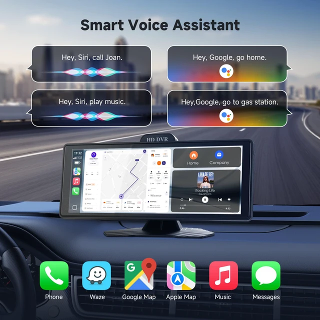 Alt view image 3 of 7 - Portable Car Stereo,HD Touchscreen for All Vehicles,with Apple CarPlay & Android Auto with Backup Camera/Mirror Link/Voice Control/Bluetooth/GPS/AUX/FM Satellite Radio (10.26 inch)