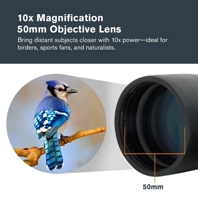 Alt view image 3 of 7 - Outland X 10x50 Binoculars Ideal for Birding and Outdoors 50mm Objective Lenses 5.6° Field of View BaK-4 Prisms Multi-Coated Waterproof and Fogproof