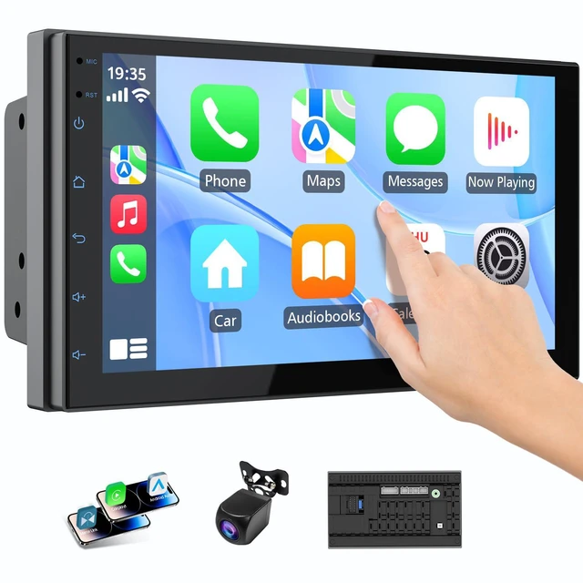 Main image of Double Din Car Radio with Wireless CarPlay & Android Auto, 7" HD Touchscreen Car Stereo with Mirror Link, Backup Camera, GPS Navigation, Bluetooth, Voice Control, SWC/FM/AM/RDS (2+64G)