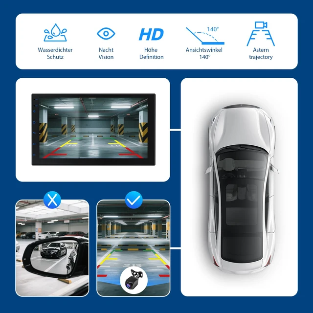 Alt view image 5 of 6 - Double Din Car Radio with Wireless CarPlay & Android Auto, 7" HD Touchscreen Car Stereo with Mirror Link, Backup Camera, GPS Navigation, Bluetooth, Voice Control, SWC/FM/AM/RDS (2+64G)
