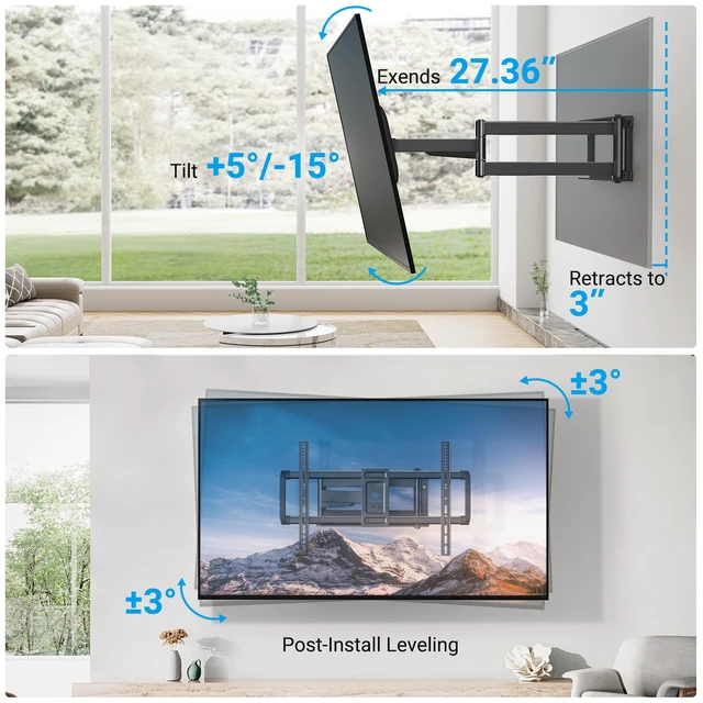 Alt view image 4 of 7 - Long Arm TV Wall Mount Full Motion for 37-75 inch TVs, Corner TV Mount Bracket with 27.36-inch Articulating Long Extension Arm, Swivel&Tilt, Max VESA 600x400mm up to 110lbs, 16" Wood Stud