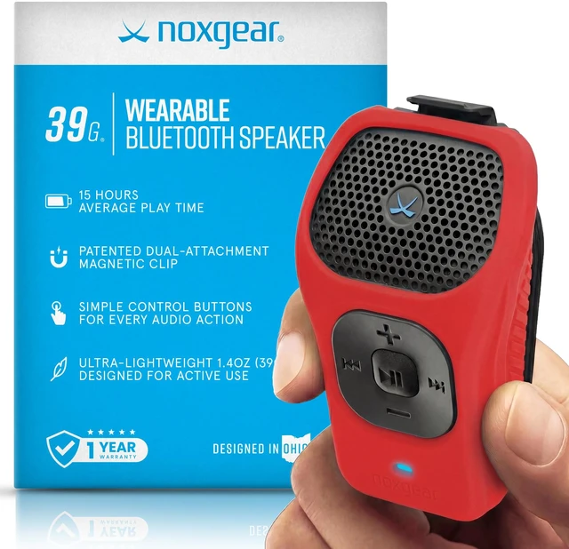 Main image of 39g Wearable Bluetooth Speaker, Magnetic Mini Clip-On EDC Gear, Waterproof Up to 15 Hours Playtime | Clip On Speaker, Wearable Speaker with Microphone, 100ft Range (Color: Red)