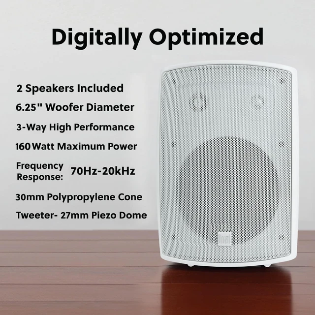Alt view image 2 of 7 - LU63PW 6.5" 3-Way High Performance Outdoor Indoor Wired Speakers | Effortless Set Up | Home, Pool, Patio, Garage Use | Weather Resistant | Expansive Stereo Sound Coverage | White
