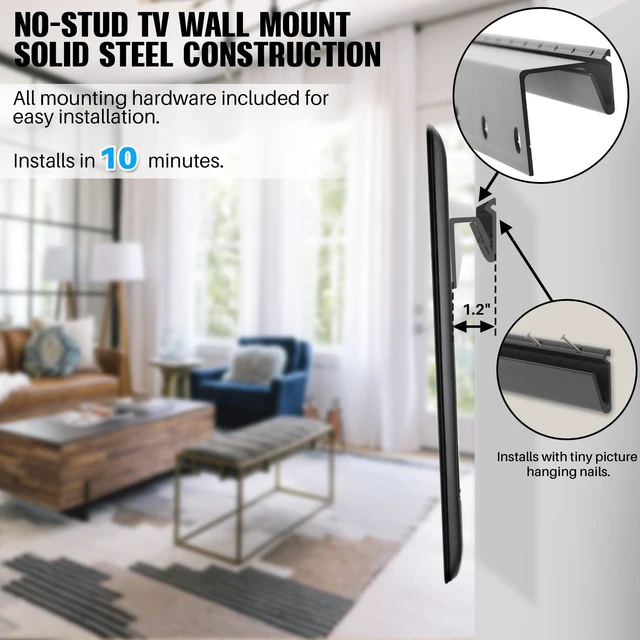 Alt view image 4 of 6 - Studless TV Wall Mount, Alloy Steel, Hold 150 Lbs,32 to 75 Inch TVs No Drill, No Stud Drywall Install, All Hardware Included,Level, Max VESA600x400mm,Renter Friendly, Low Profile Bracket,2-Pack