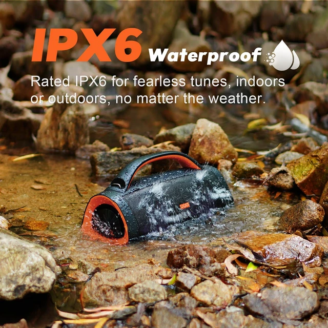 Alt view image 3 of 7 - Extreme Boom Pro 100W Loud Outdoor Speaker, 2+2 Channel, IPX6 Waterproof, Bluetooth 5.3, 20H Playtime, Dynamic Lights, Portable Speaker for Camping, Beach, Pool, Working Outside - Orange