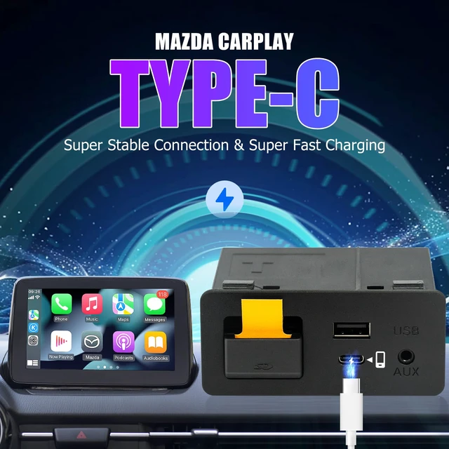 Alt view image 3 of 6 - Type-C Mazda Apple CarPlay & Android Auto HUB OEM USB Retrofit Kit for Mazda 2/3/6/CX3 CX5/CX8/CX9/MX5/Miata 2014-2019 with MZD Connect System, TK78669U0C-NEW Upgraded P2.1 Supports PD Fast Charging