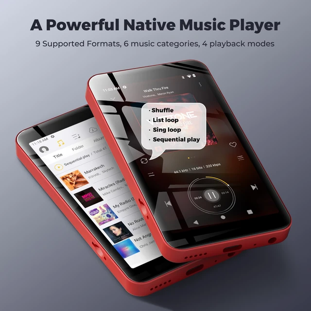 Alt view image 5 of 7 - 160GB G5 MP3 Player with Bluetooth and WiFi, MP3 Player with Spotify, Spotify Kids, Pandora, Play Store, Parental Manager App, Calm, 4" HD Full Touch Screen MP4 Music Player for Kids (Red)