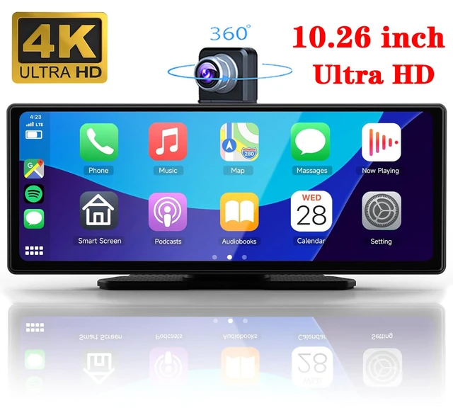 Alt view image 4 of 7 - 10.26" HD Carplay Screen for Car Stereo, 4K Dash Cam Wireless Portable Touch Screen Car Play with Apple Carplay & Android Auto with 1080P Back Up Camera, Bluetooth, Mirror Link, GPS, AUX+64GB