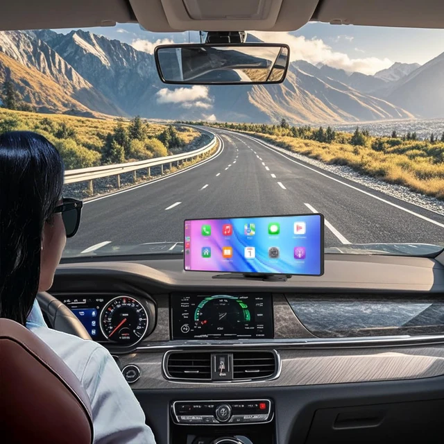 Alt view image 6 of 7 - 10.26" HD Carplay Screen for Car Stereo, 4K Dash Cam Wireless Portable Touch Screen Car Play with Apple Carplay & Android Auto with 1080P Back Up Camera, Bluetooth, Mirror Link, GPS, AUX+64GB