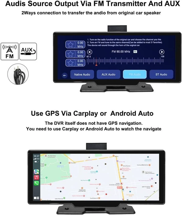 Alt view image 5 of 7 - 10.26" HD Carplay Screen for Car Stereo, 4K Dash Cam Wireless Portable Touch Screen Car Play with Apple Carplay & Android Auto with 1080P Back Up Camera, Bluetooth, Mirror Link, GPS, AUX+64GB
