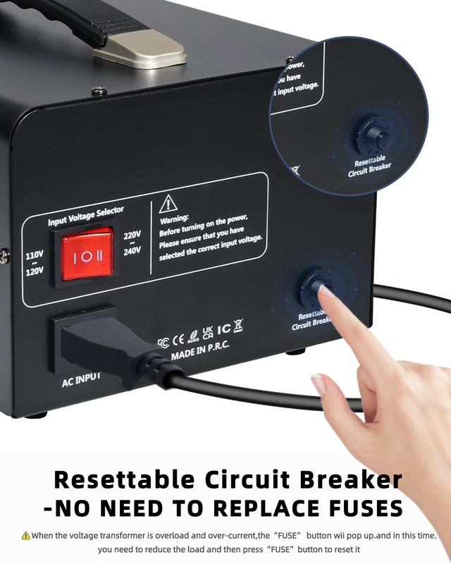 Alt view image 6 of 7 - 5000 Watt Voltage Converter Transformer Heavy Duty Step Up/Down AC 110V/120V/220V/240V Power Converter with 3 US Outlets, 3 Universal Outlets, Resettable Circuit Breaker Protection