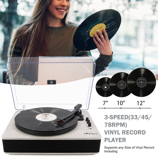 Alt view image 3 of 7 - Record Player Bluetooth Turntable with Built-in Speakers and USB Play&Recording Belt-Driven Vintage Phonograph Record Player 3 Speed for Entertainment and Home Decoration(Light Gray)