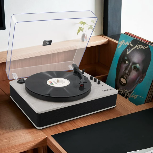 Alt view image 4 of 7 - Record Player Bluetooth Turntable with Built-in Speakers and USB Play&Recording Belt-Driven Vintage Phonograph Record Player 3 Speed for Entertainment and Home Decoration(Light Gray)
