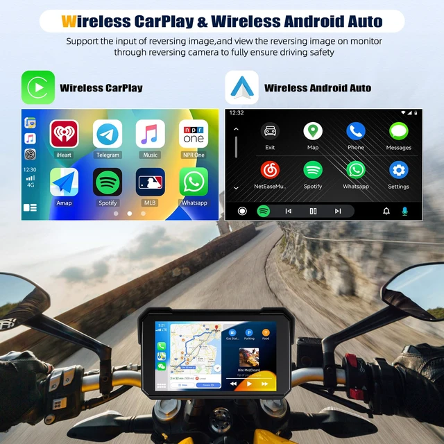 Alt view image 2 of 7 - CarPlay Screen for Motorcycle,Portable Wireless Carplay/Android Auto for Motorcycle,5 inch IPS Waterproof Portable Radio GPS Display for Motorbike with Bluetooth,TF Port