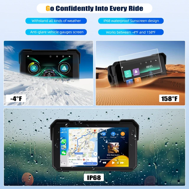 Alt view image 5 of 7 - CarPlay Screen for Motorcycle,Portable Wireless Carplay/Android Auto for Motorcycle,5 inch IPS Waterproof Portable Radio GPS Display for Motorbike with Bluetooth,TF Port