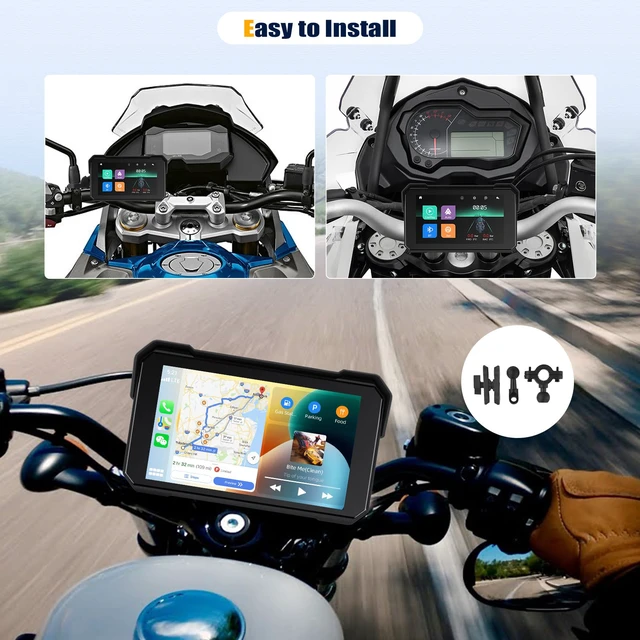 Alt view image 6 of 7 - CarPlay Screen for Motorcycle,Portable Wireless Carplay/Android Auto for Motorcycle,5 inch IPS Waterproof Portable Radio GPS Display for Motorbike with Bluetooth,TF Port