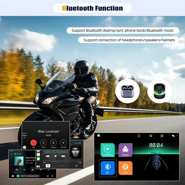Alt view image 4 of 7 - CarPlay Screen for Motorcycle,Portable Wireless Carplay/Android Auto for Motorcycle,5 inch IPS Waterproof Portable Radio GPS Display for Motorbike with Bluetooth,TF Port