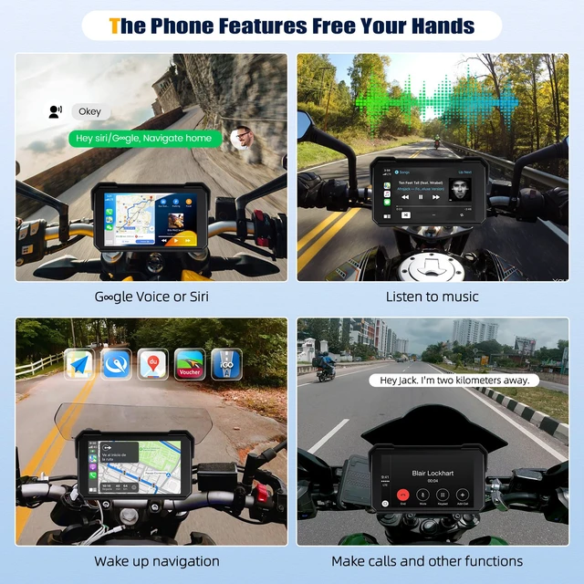 Alt view image 3 of 7 - CarPlay Screen for Motorcycle,Portable Wireless Carplay/Android Auto for Motorcycle,5 inch IPS Waterproof Portable Radio GPS Display for Motorbike with Bluetooth,TF Port