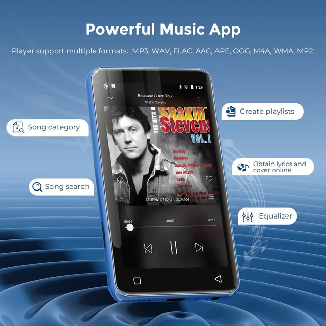 Alt view image 3 of 7 - G1 Kids MP3 Player with Bluetooth, WiFi, 80GB Android MP4 Player, 4-Inch Full Touch Screen, Supports Spotify, Pandora, Tidal, Deezer, Amazon Music (Blue)
