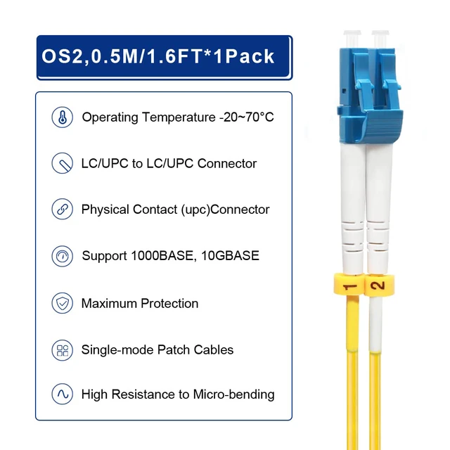 Alt view image 4 of 7 - 0.5M OS2 LC to LC Fiber Patch Cable | Length Option: 0.2m-300m | 1G/10GB Single Mode Duplex 9/125um SMF Fiber Optic Cable Cord LSZH 0.5Meter(1.6ft), 10pack
