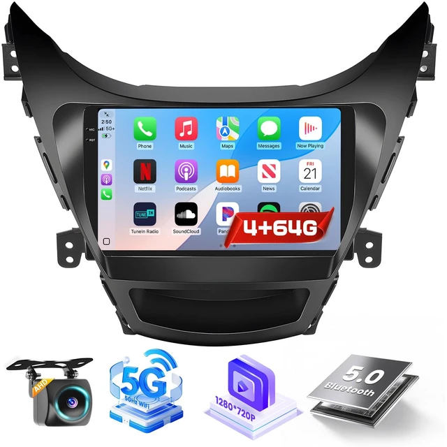 Main image of 4+64G Android 15 Radio for Hyundai Elantra 2011-2013, 9" Touchscreen for Elantra Car Stereo, Wireless CarPlay/Android Auto, 5GHz WiFi, Bluetooth 5.0, EQ, GPS, 1280 * 720, Backup Camera