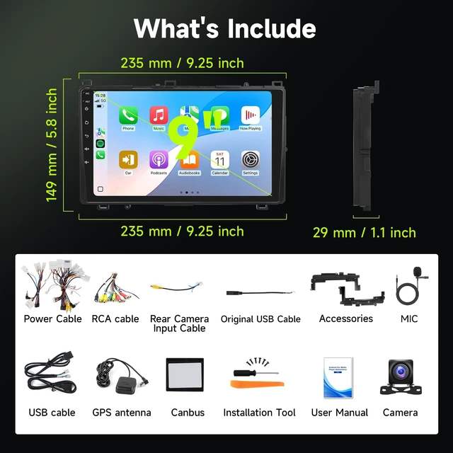 Alt view image 7 of 7 - 8Core 4G+64G Car Stereo Radio for Toyota Corolla 2017 2018 2019 with 5.0 Bluetooth,Wireless Carplay/Android Auto,DSP 46EQ, GPS WiFi 9inch IPS Touch Screen 63UIs,GPS,Rear Camera