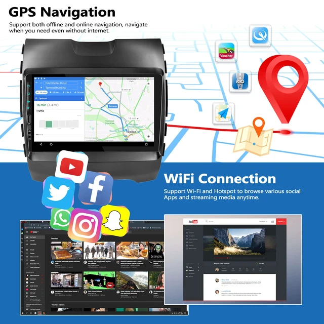 Alt view image 4 of 7 - 2G+64G Car Radio for Ford Edge 2015-2018 with Wireless CarPlay Andriod Auto Android 13 Head Unit 9" Touch Screen Car Stereo with GPS Navigation WiFi Bluetooth FM RDS Radio HD Backup Camera